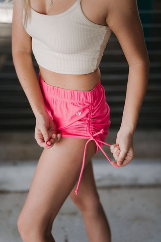 Coral Pink Ribbed String Shorts