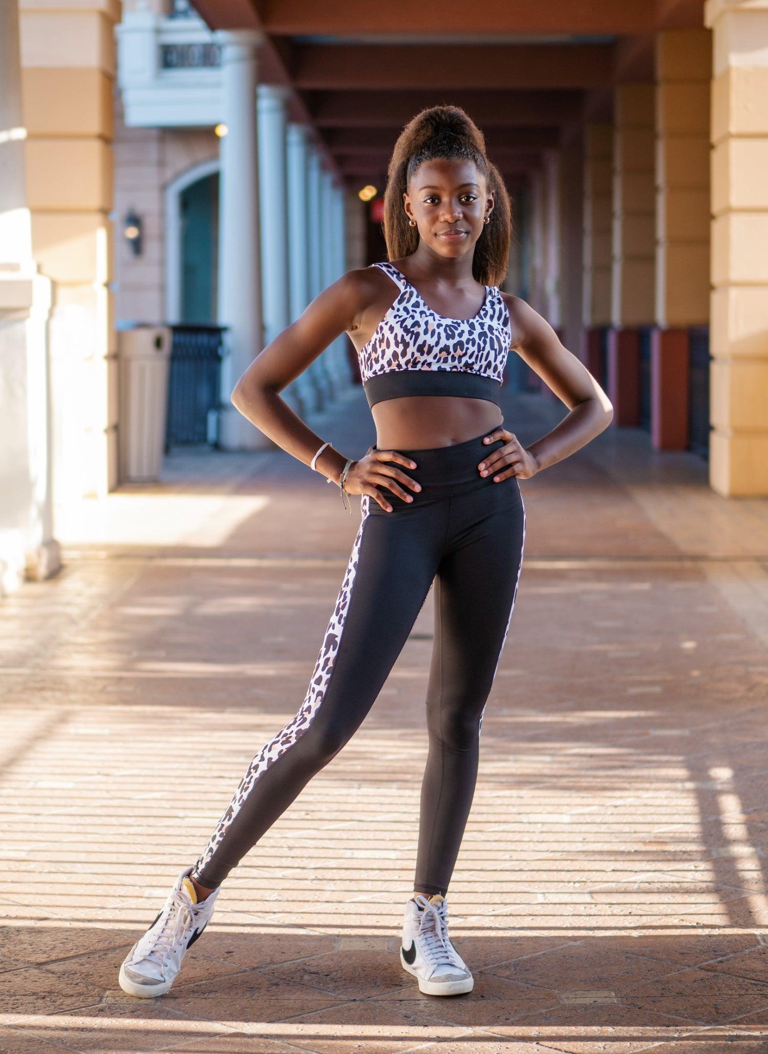 ZYM Girls Latin Dance Leggings Leopard Print Black Comfortable